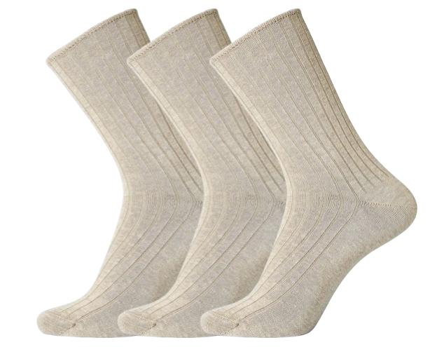 Egtved 3-pak No Elastic Rib Bomuldsstrømpe Sandfarvet